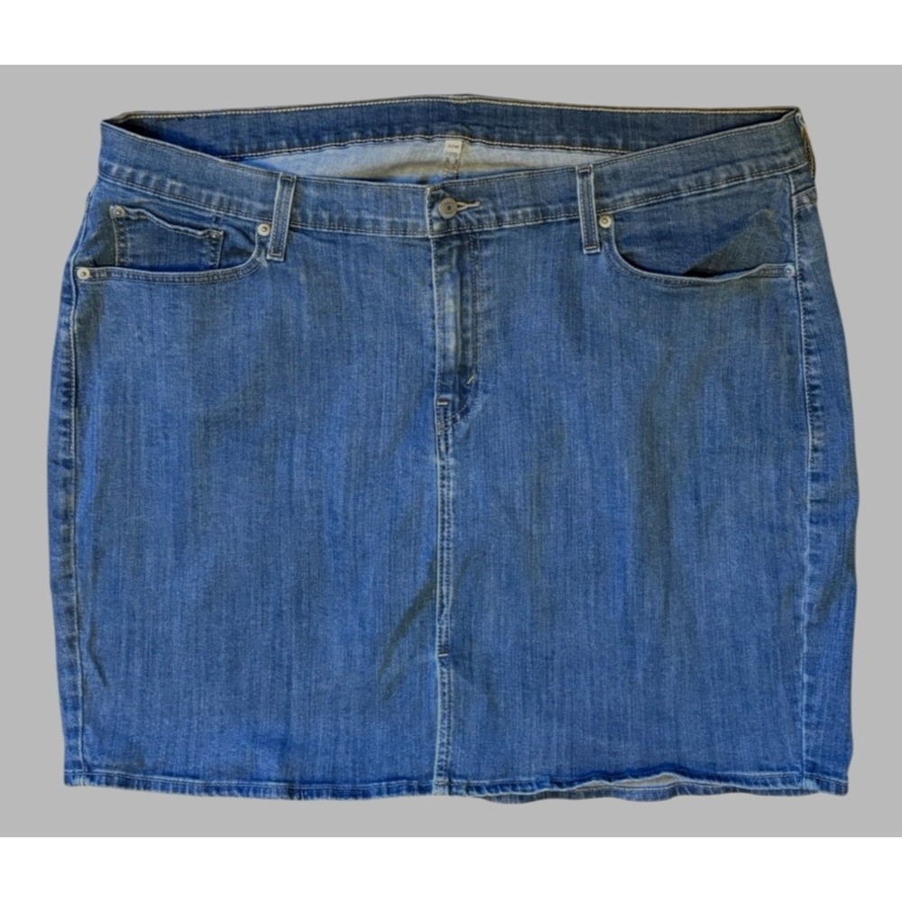 Levi Denim Jean Skirt 22W Women Stretch Blue Waist 42 in Length 21 in Front Slit - Picture 9 of 9